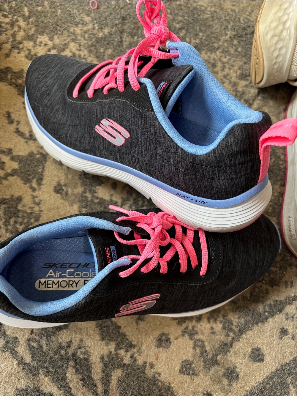 Skechers Women's Black Pink and Light Blue Lace-Up Walking Sneakers